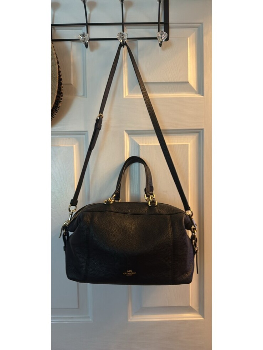 Coach F59325 Lenox Black Leather Zip Top Satchel - Cross Body Strap Preloved